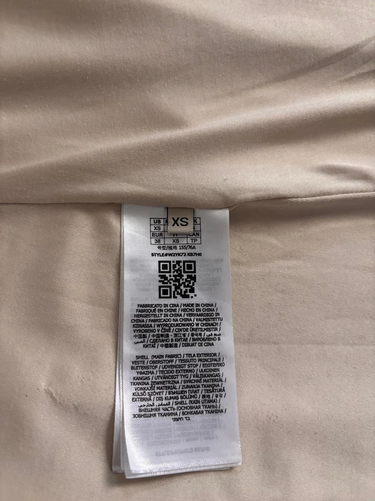 Guess beige dress size XS label and care tag detail, authentic designer women’s midi dress, premium resale fashion