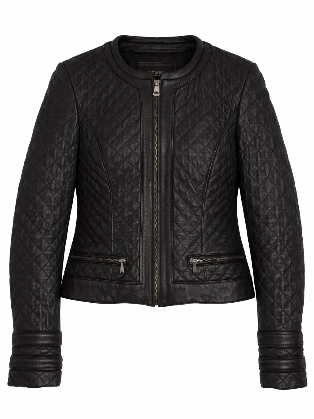 Intuition Paris black quilted lamb nappa leather jacket front view women’s luxury jacket size 38