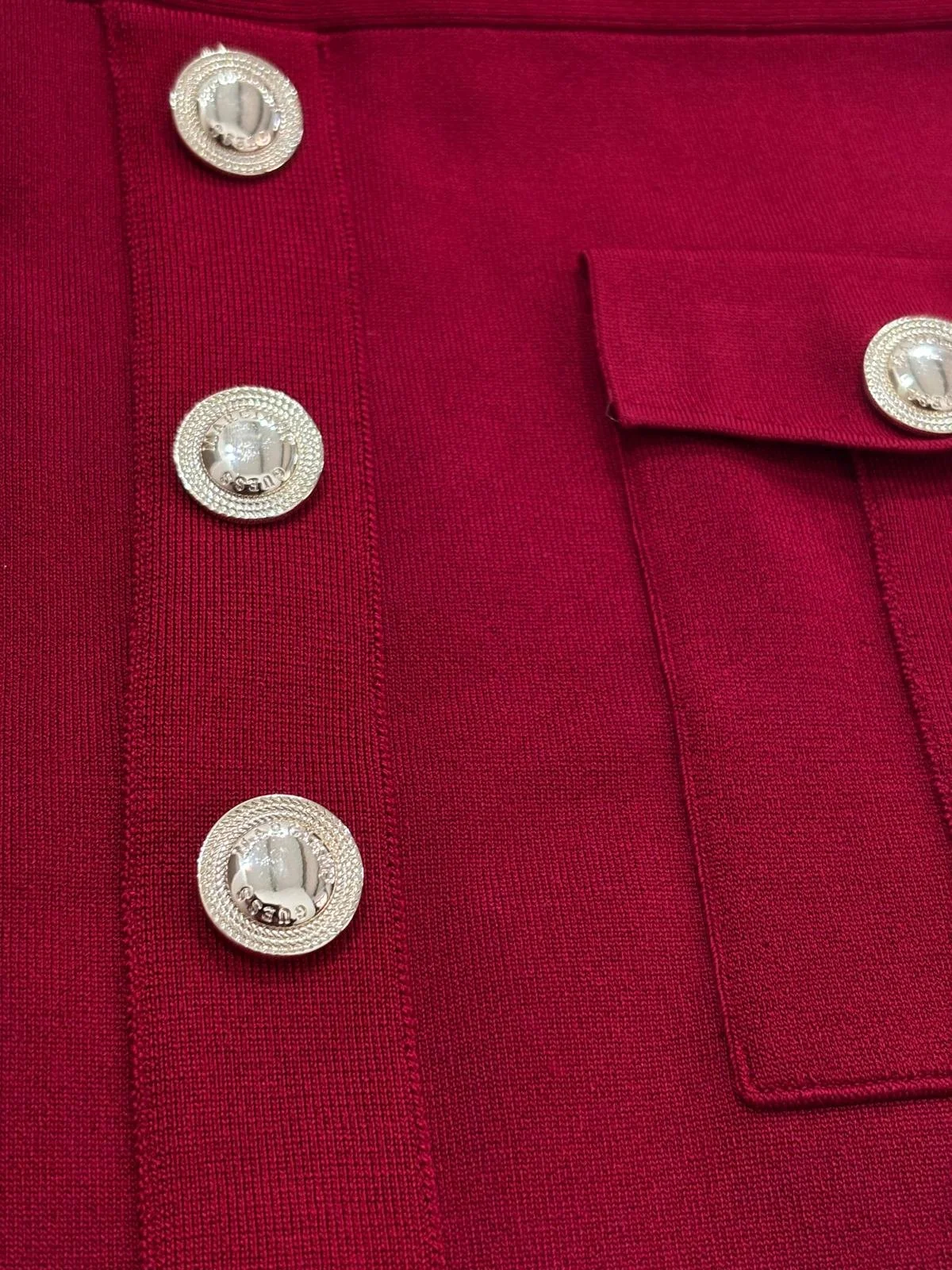 Marciano by Guess red dress gold button and pocket detail