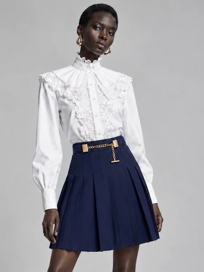 Lauren Ralph Lauren Navy Pleated Designer Skirt