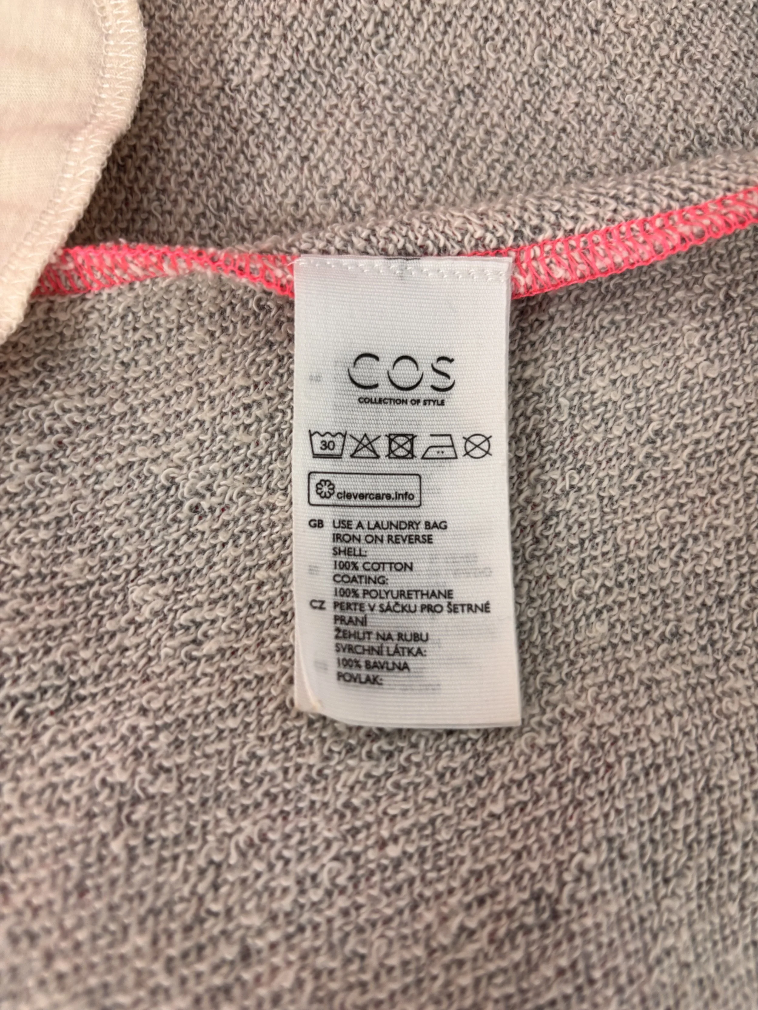 COS skirt cotton fabric care label