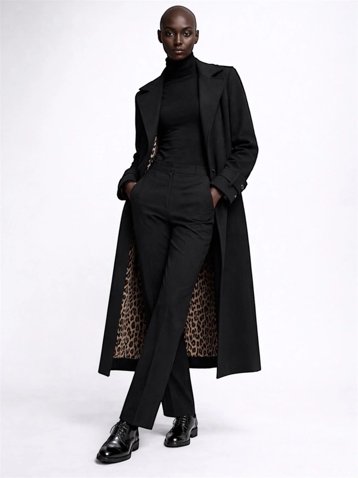 Dolce & Gabbana black luxury coat styled on model