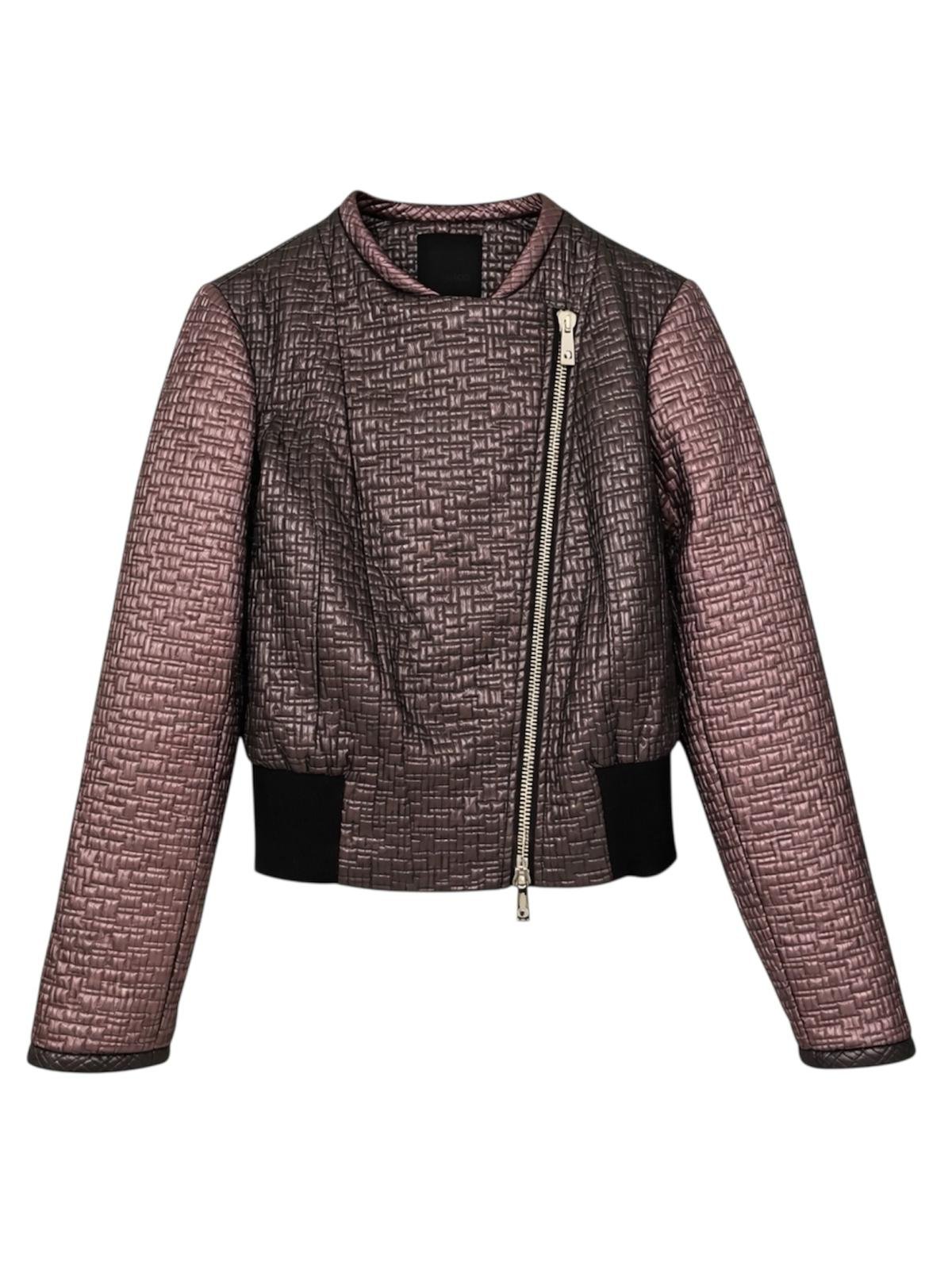 PINKO quilted jacket in metalic pink with asymmetrical zip, cropped silhouette