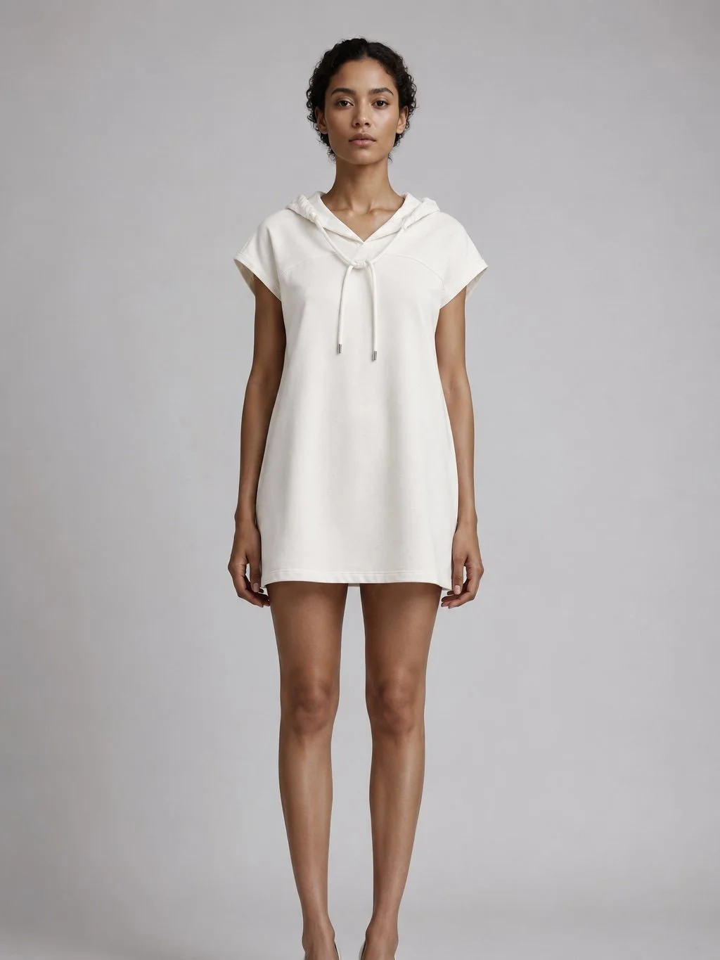 See by Chloé Designer Hooded Mini Dress in Crystal White – front view