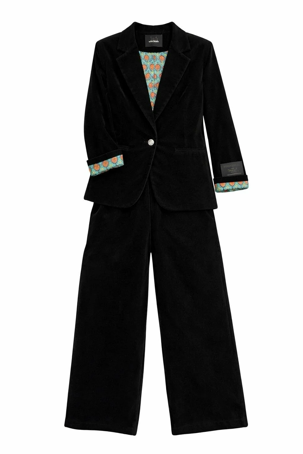 Black velvet women’s suit set with wide-leg trousers