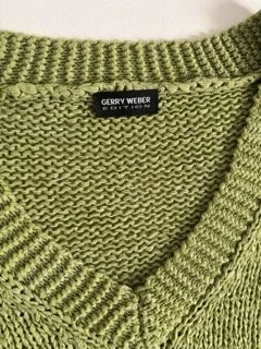 Gerry Weber Edition lime green knit vest label close-up with textured knit detail