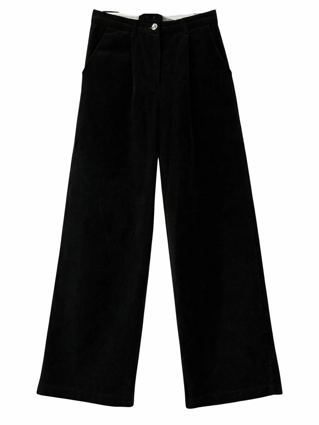 Black velvet wide-leg trousers women