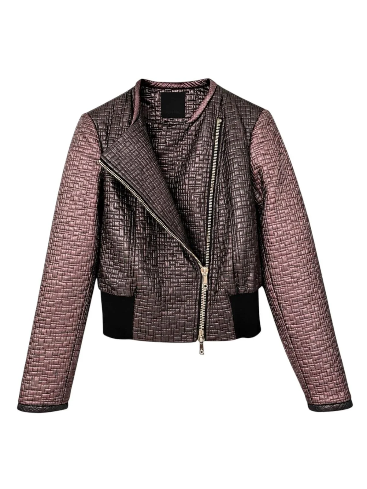 PINKO asymmetric quilted jacket with diagonal zipper and textured finish