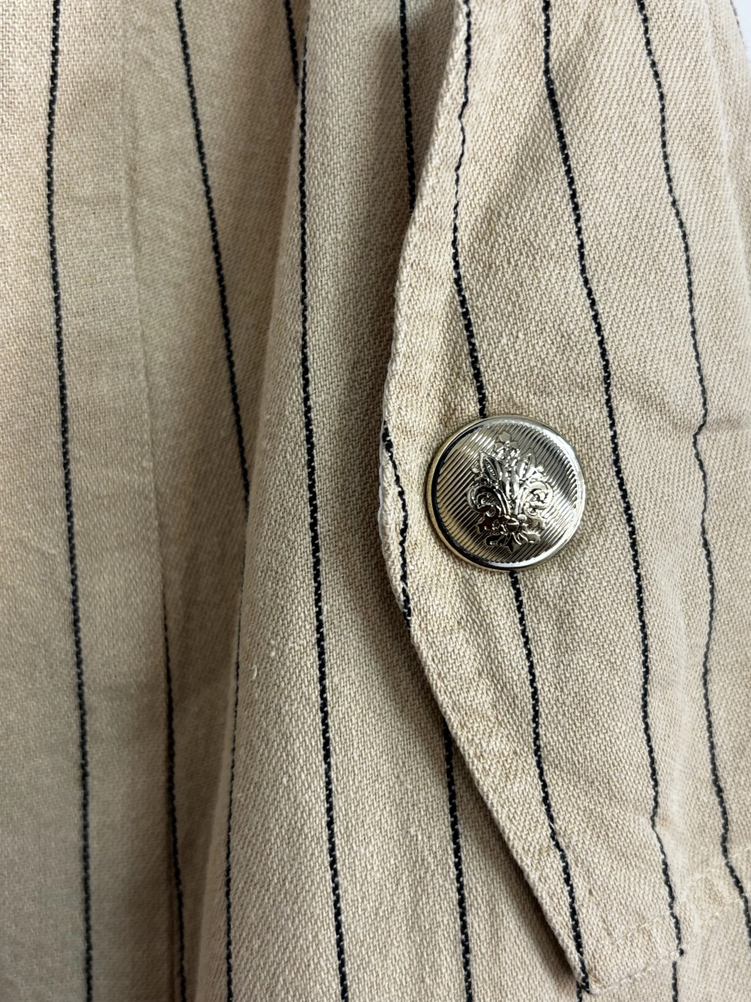 Maje pinstripe skirt silver-tone decorative pocket button detail