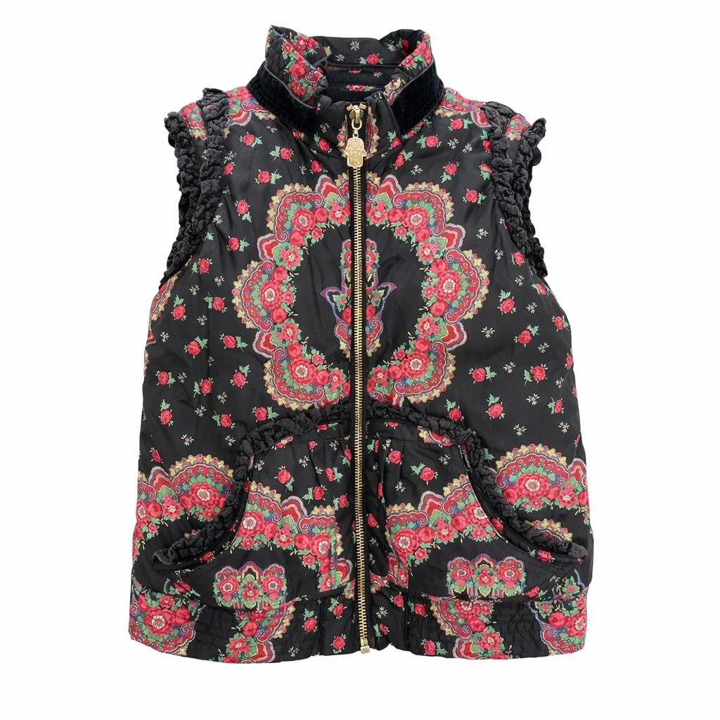 Manoush quilted floral vest with mandala print, sleeveless, luxury designer
