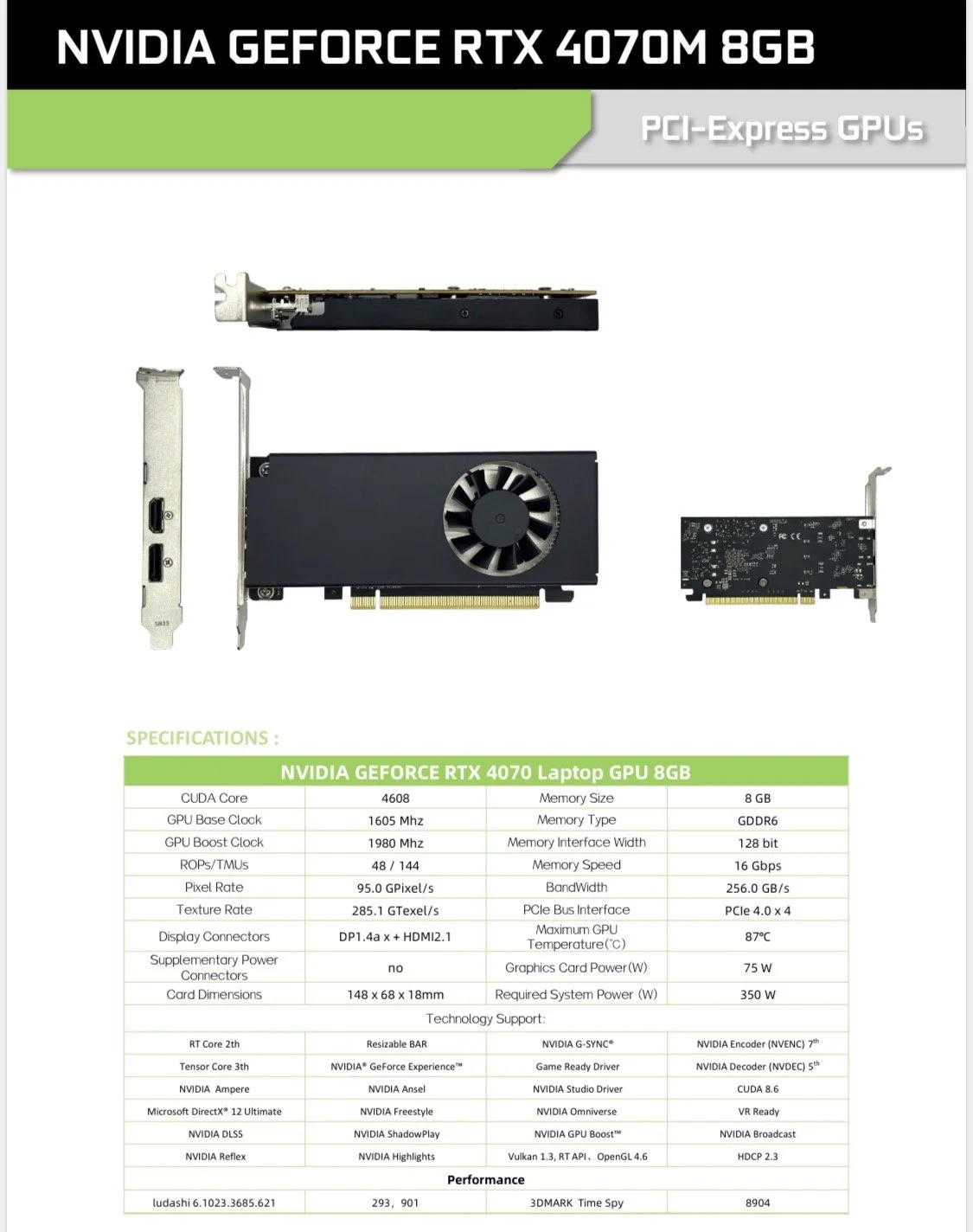 Nvidia GeForce RTX 4070m GPU SFF Low Wattage