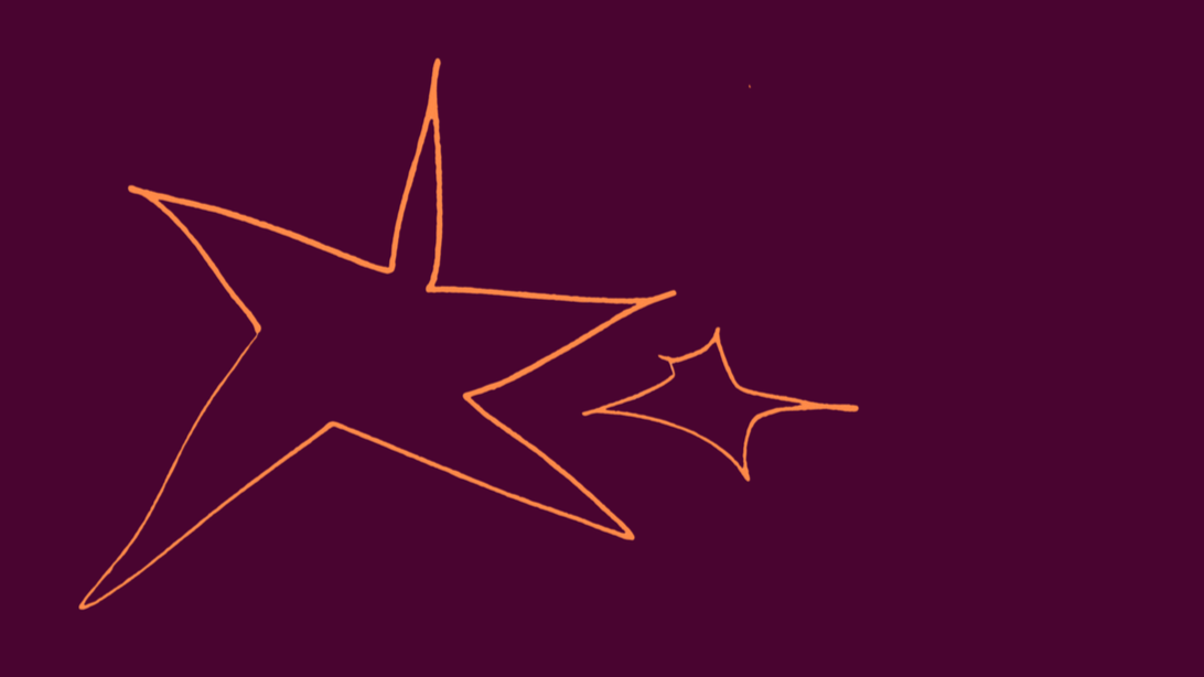 Two drawn stars, one large and one smaller, on a dark purple background