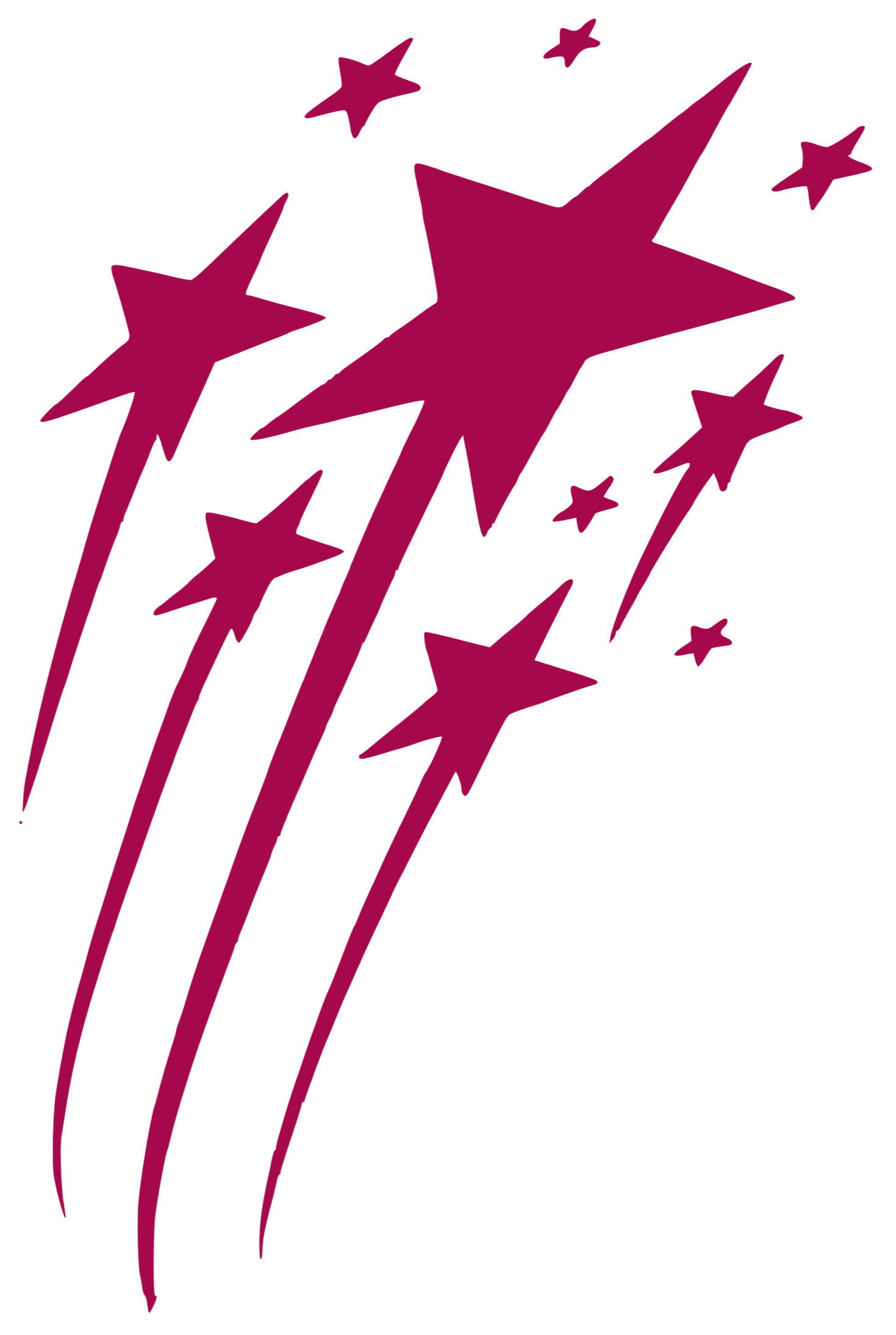 Purple shooting stars with trails.