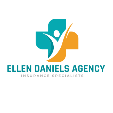 Logo for Ellen Daniels Agency, insurance specialists, featuring a stylized figure and a cross design in teal, black, and orange colors.