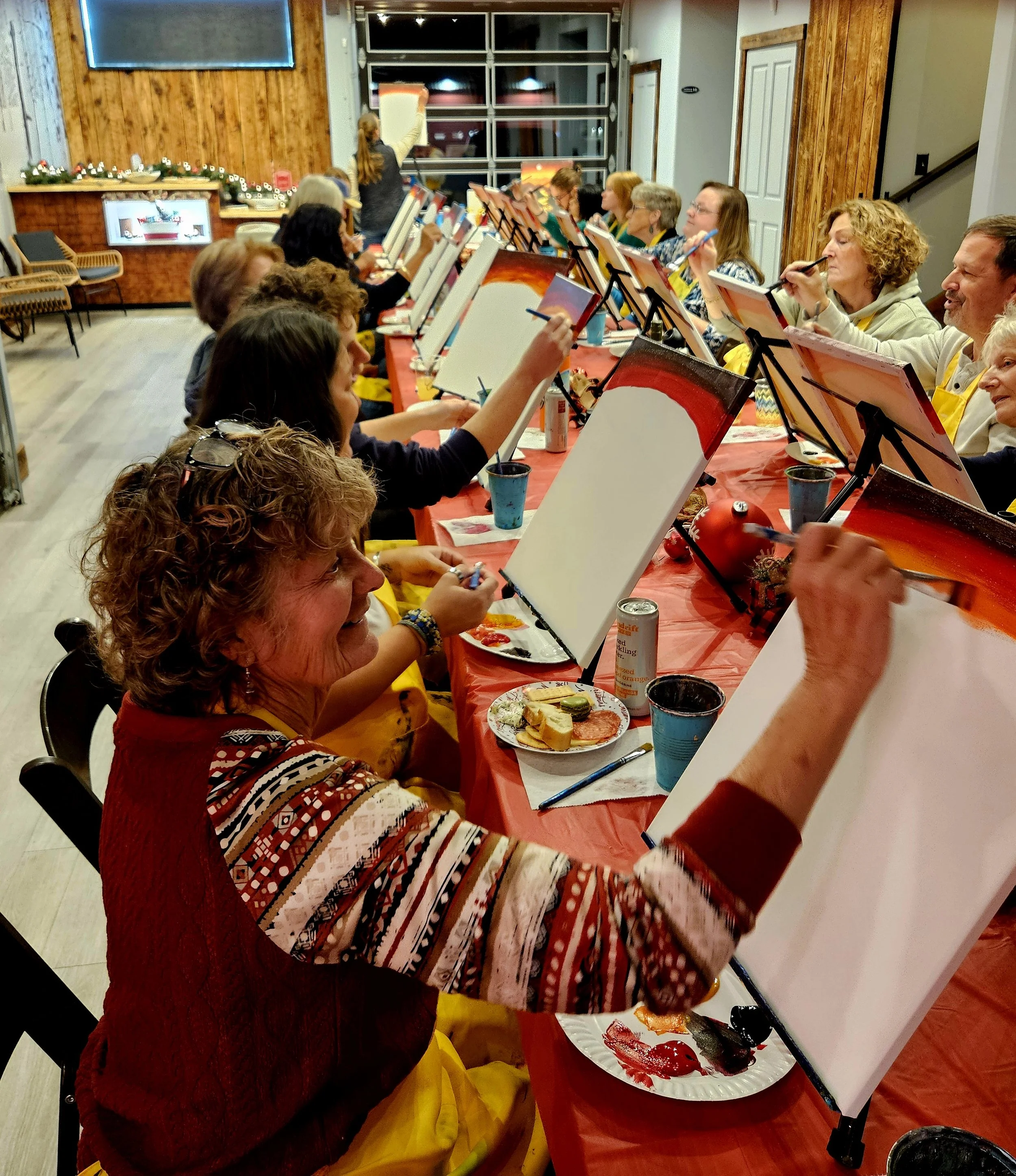 Host a corporate retreat or team bonding session in the form of a sip an paint night at The Farmhouse event venue in Bozeman, Montana.
