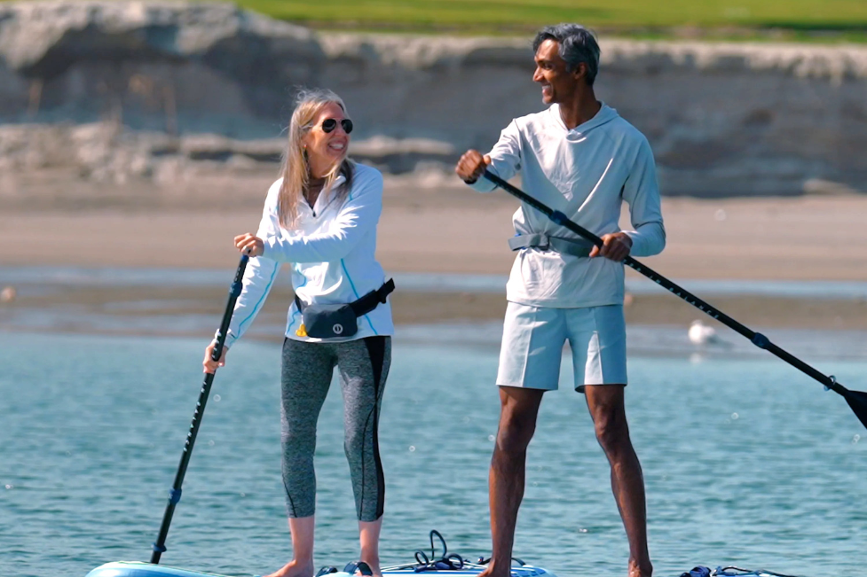 Dylan Jawahir Model Actor Paddle Boarding with Friend in the Bay
