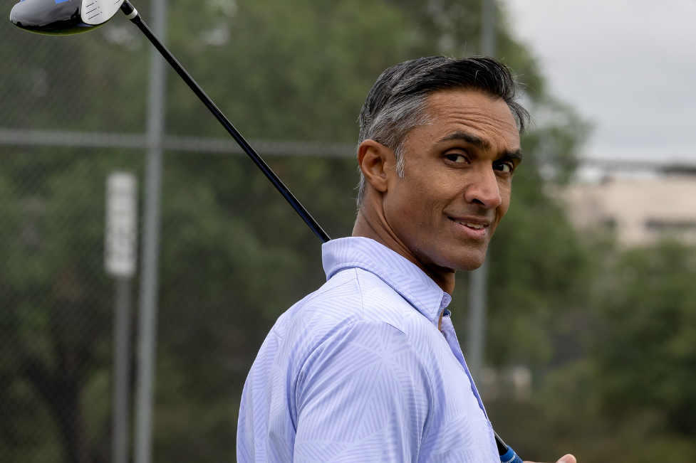 Dylan Jawahir Model Actor Looking Back at the Camera on the Golf Course