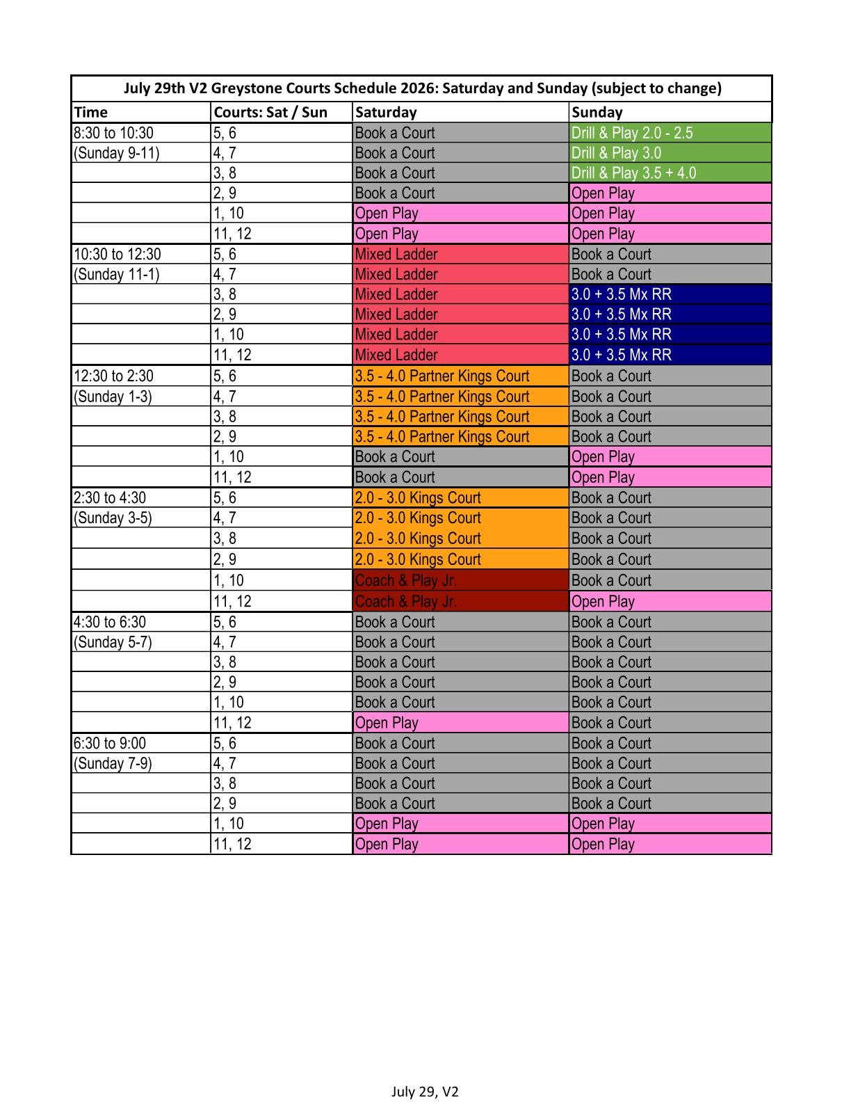 Sat Sun schedule