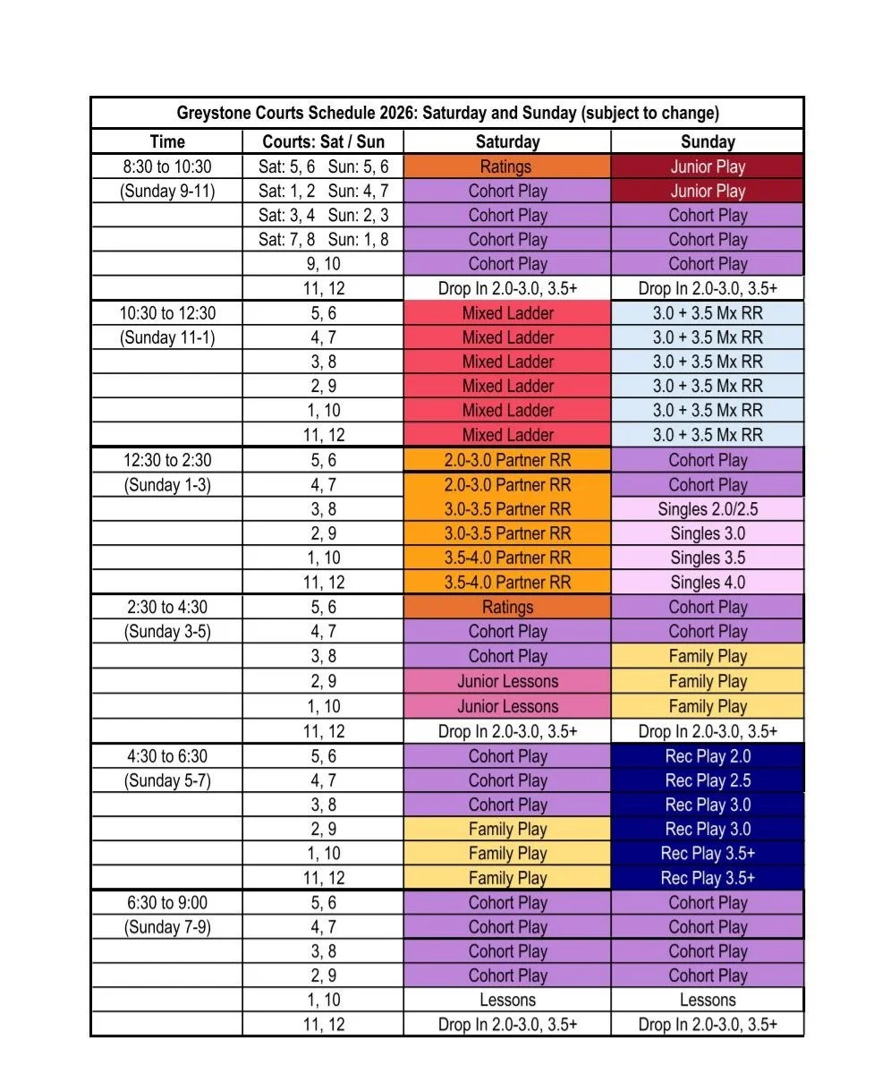 weekend schedule 2026