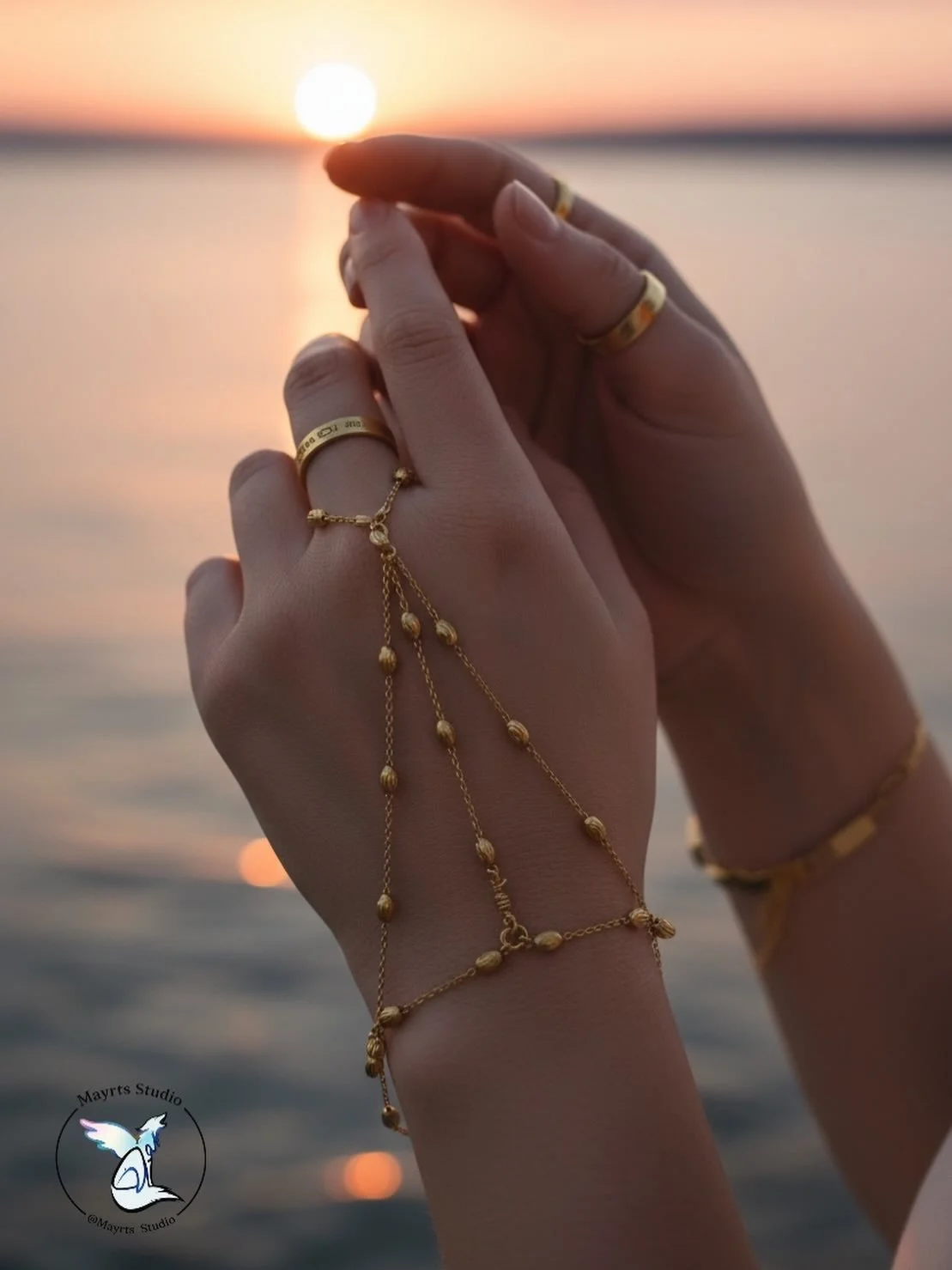 Golden in Motion

Worn, not displayed.

This piece comes alive through movement &mdash;
through warmth, gesture, and quiet moments like this.

Created to follow the hand naturally,
to feel present without asking for attention.

Handcrafted by Mayrts 