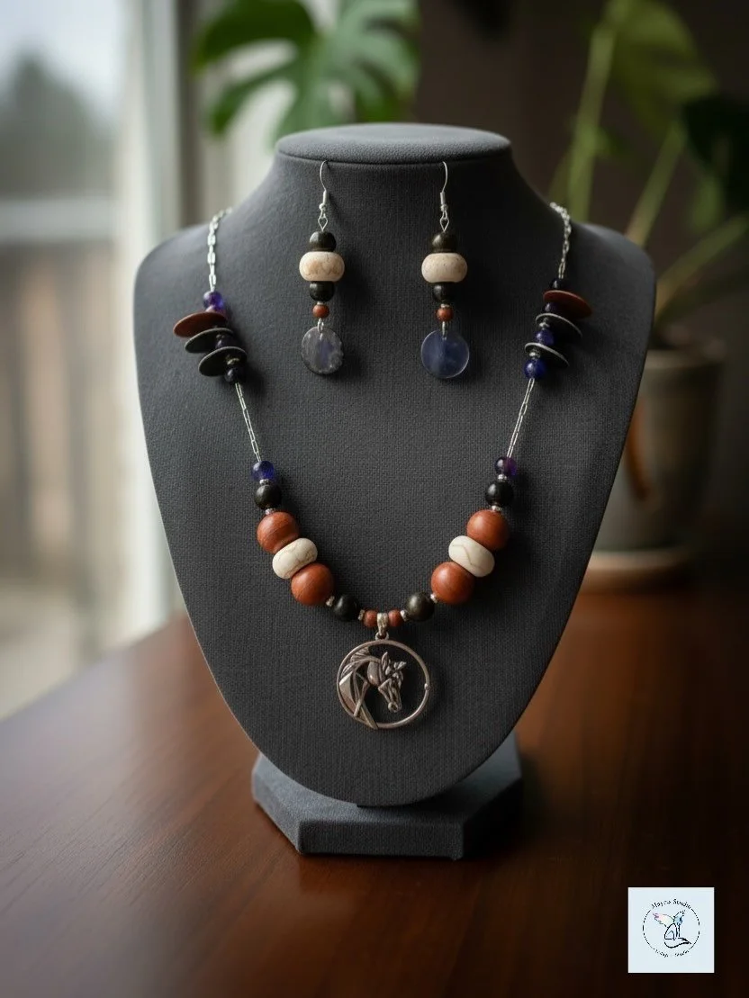 Black Horse

A symbol of strength, grounding, and quiet resolve.
This piece was created to feel steady &mdash;
anchored in natural materials,
balanced through contrast,
and meant to be worn as an extension of self.

Handcrafted by Mayrts Studio.
One-