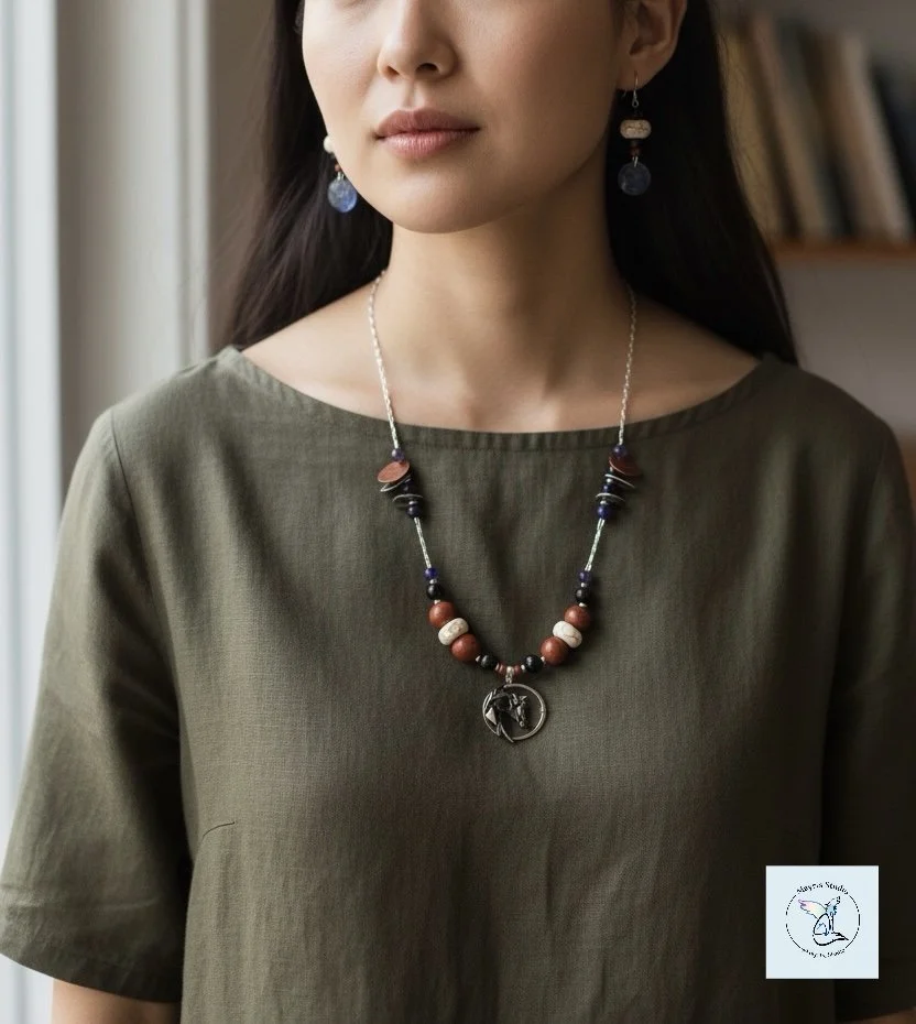 Black Horse

A symbol of strength, grounding, and quiet resolve.
This piece was created to feel steady —
anchored in natural materials,
balanced through contrast,
and meant to be worn as an extension of self.

Handcrafted by Mayrts Studio.
One-of-a-k