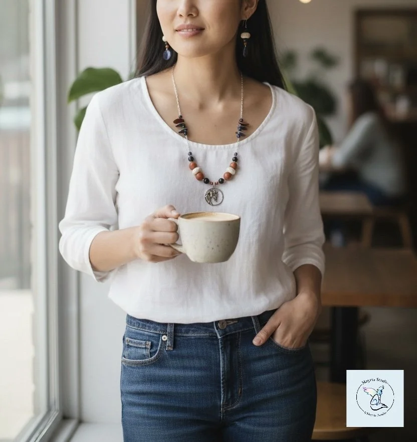 Black Horse

Worn close.
Felt quietly.

This piece carries weight without heaviness —
layered with stone, texture, and intention.
Designed to move with the body
while remaining grounded at its core.

Handcrafted by Mayrts Studio.
One-of-a-kind.

Mate