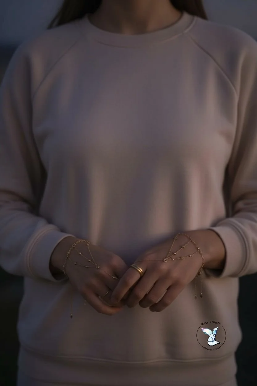 ✨ Golden in Motion

Designed as an extension of the hand —
fluid, intentional, and quietly striking.

Golden in Motion was created to move with you,
to catch light through gesture,
and to feel as delicate as it looks.

Handcrafted by Mayrts Studio.

