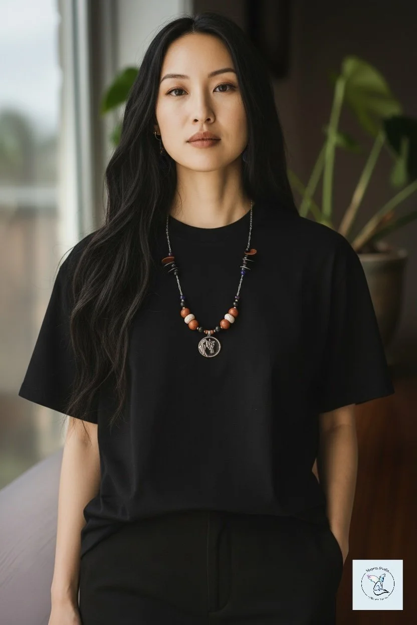 Black Horse

Worn close.
Felt quietly.

This piece carries weight without heaviness —
layered with stone, texture, and intention.
Designed to move with the body
while remaining grounded at its core.

Handcrafted by Mayrts Studio.
One-of-a-kind.

Mate