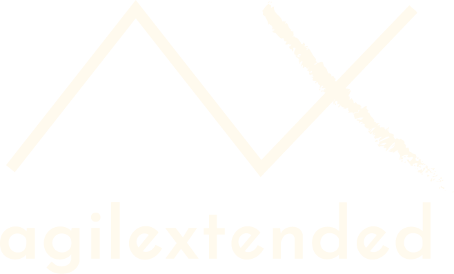 Logo with stylized mountain peaks and slashes, with the text 'agilextended' underneath.