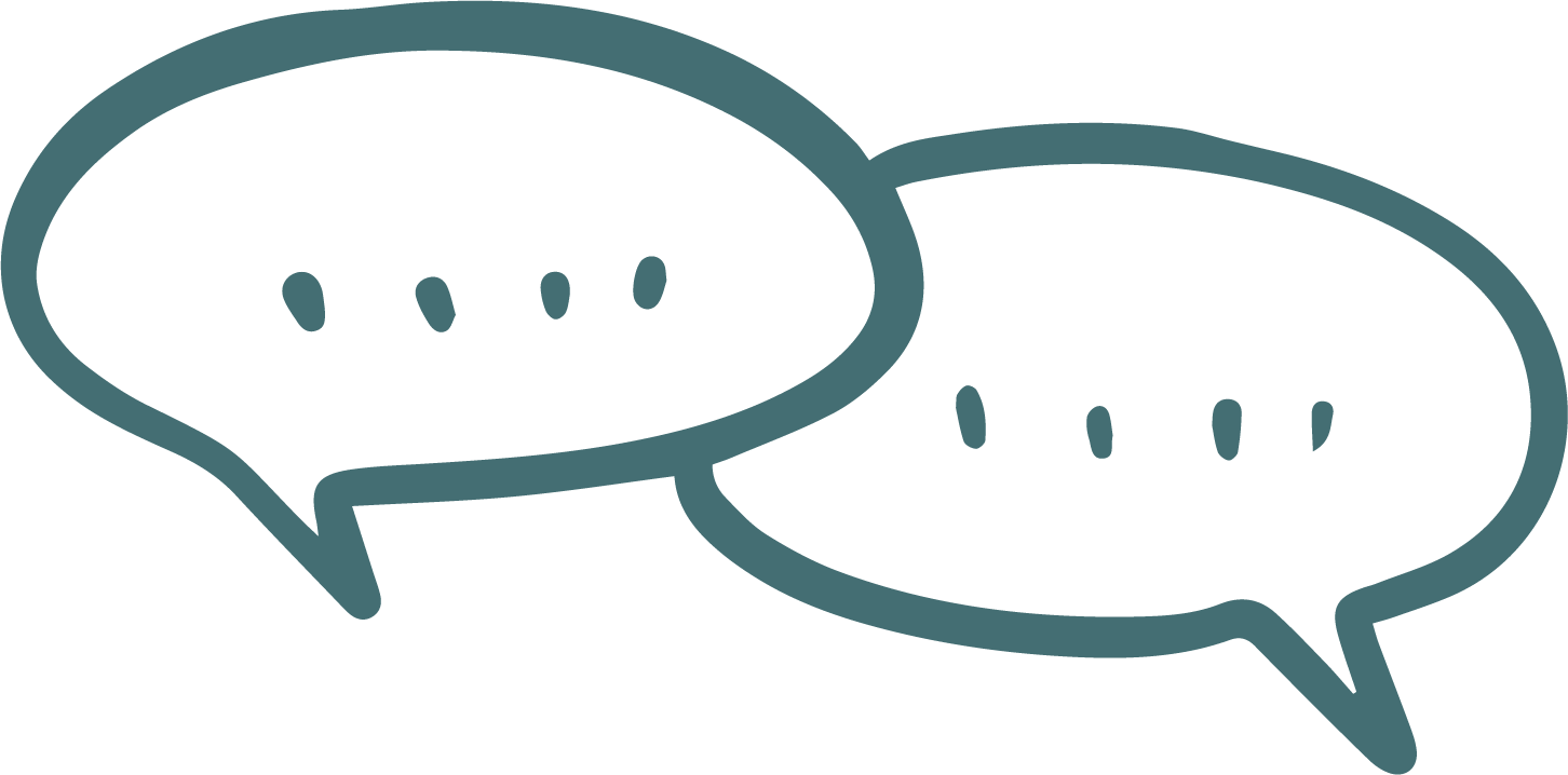 Two speech bubbles overlapping, indicating conversation or communication.