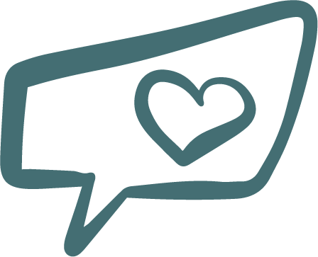 Speech bubble with a heart inside.