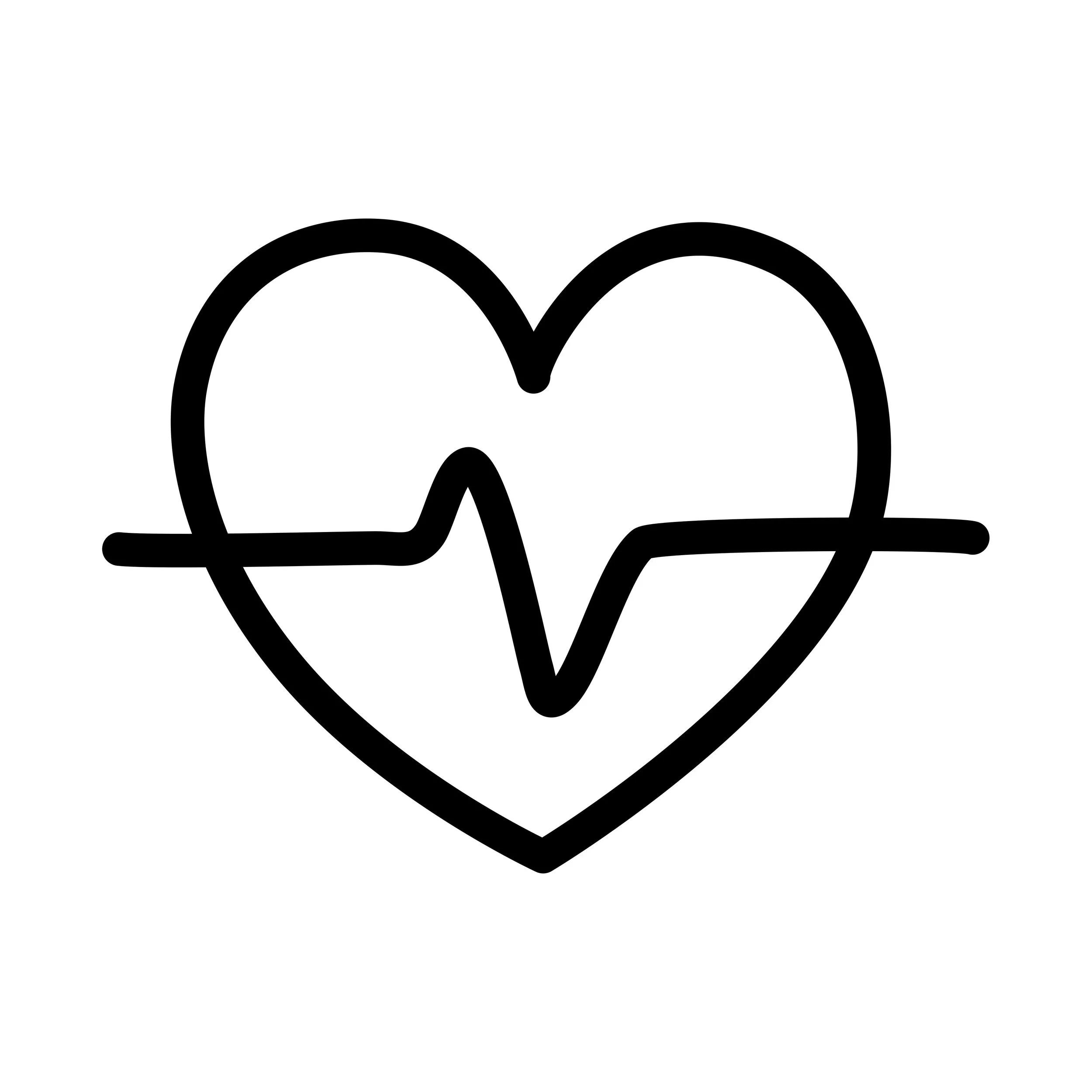 A black outline of a heart with a heartbeat line running through it.