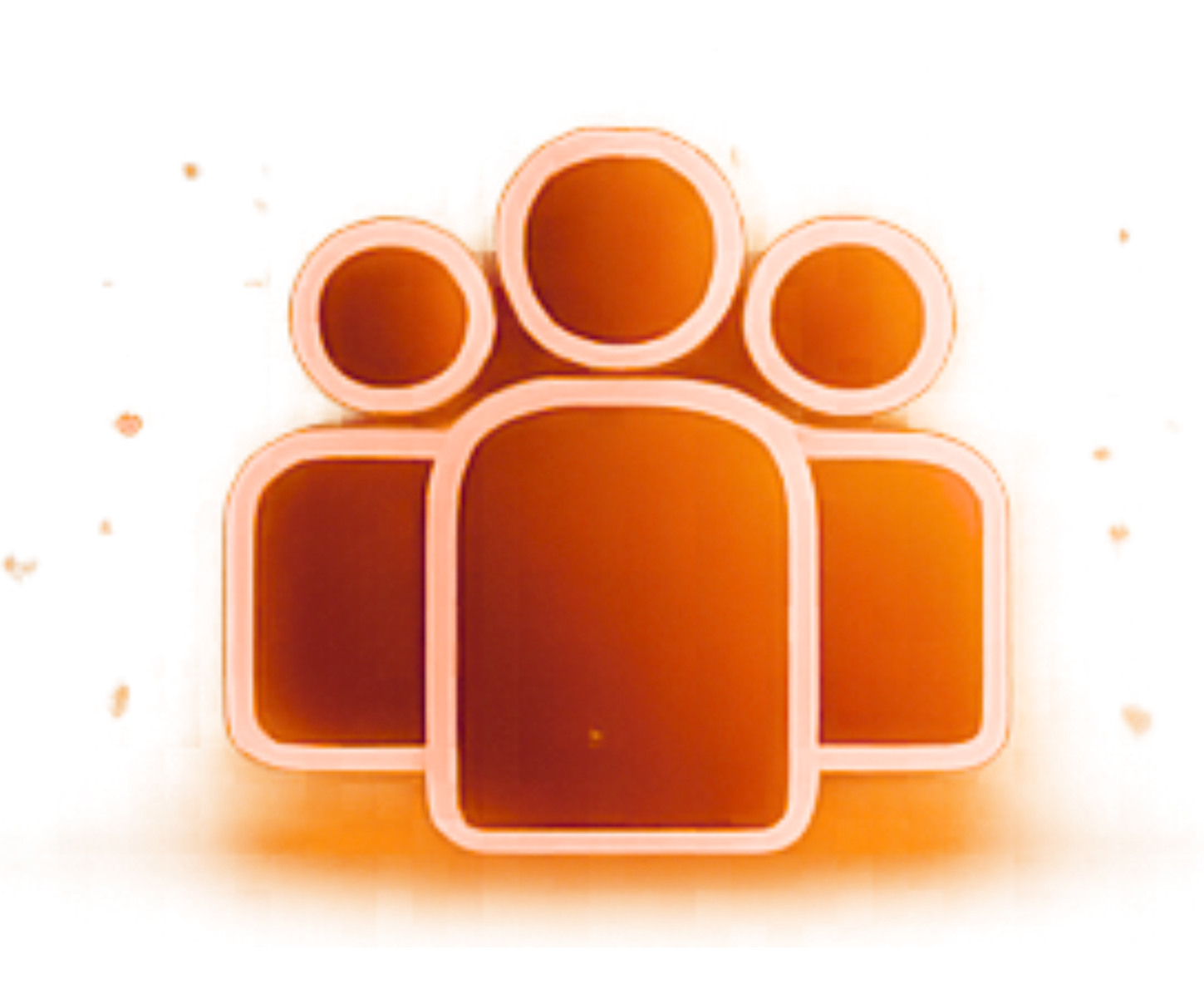 Icône orange représentant un groupe de quatre personnes stylisées, symbolisant une communauté ou un groupe social.