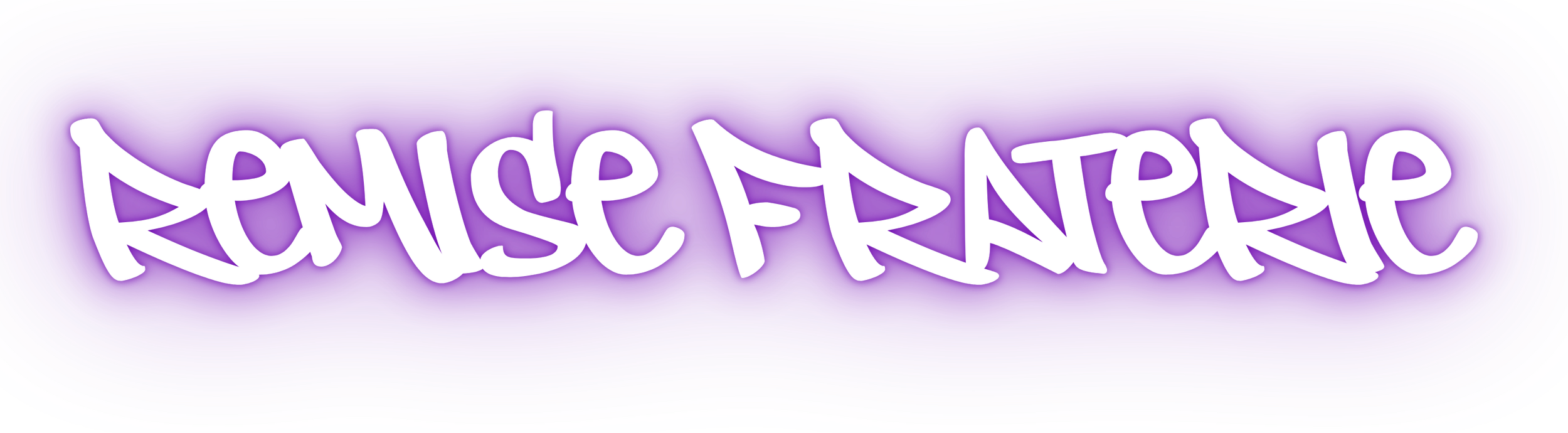 Texte en graffiti blanc sur un fond violet et rose avec des effets de vagues.