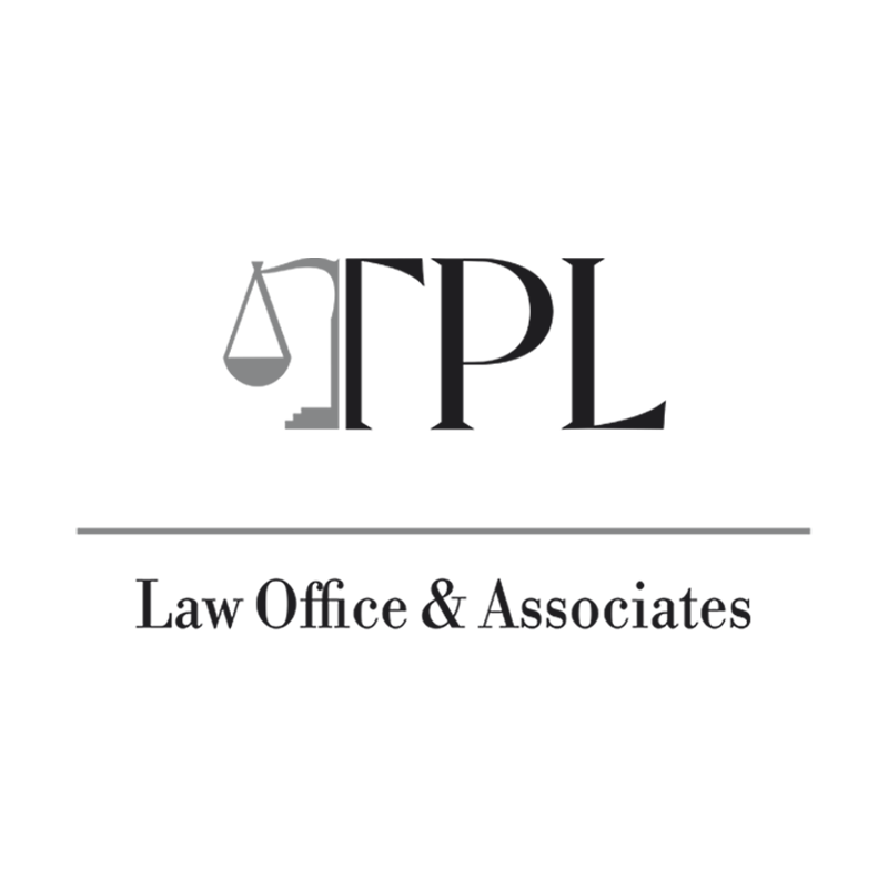 Logo for TPL Law Office & Associates with a balanced scale icon and stylized text