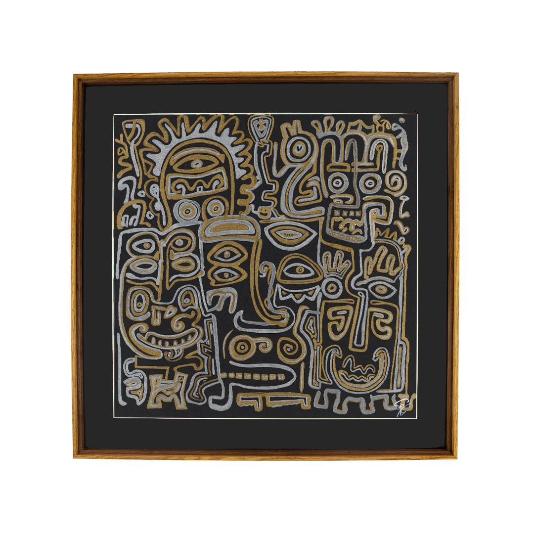 Choice carries forward; the rest softens. Golden Nostalgia: Artwork 004; ink on paper; stratified oak frame with a mahogany detail; gold & silver