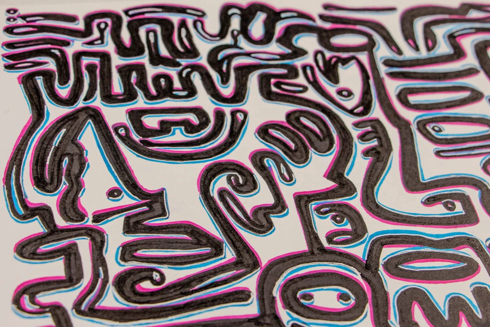 Silence’s Caesura 003 detail: stacked glyphs, ladder-like L’s and looped tracks; stray dots as punctuation