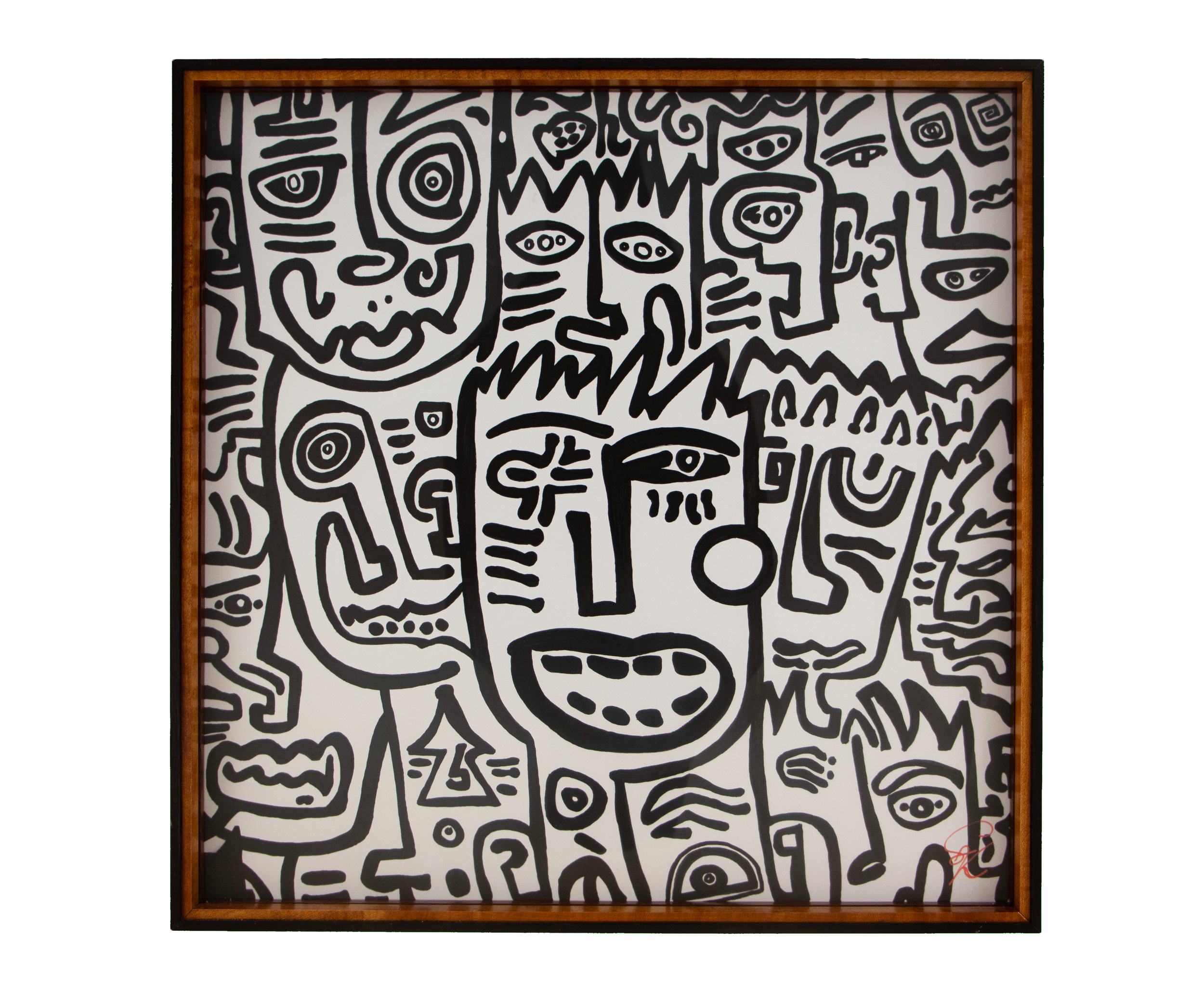 Not everything asks to be solved, presence is enough. Formless Equation: 004; ink on paper; oak frame with a wengé edge; cherry & orange.