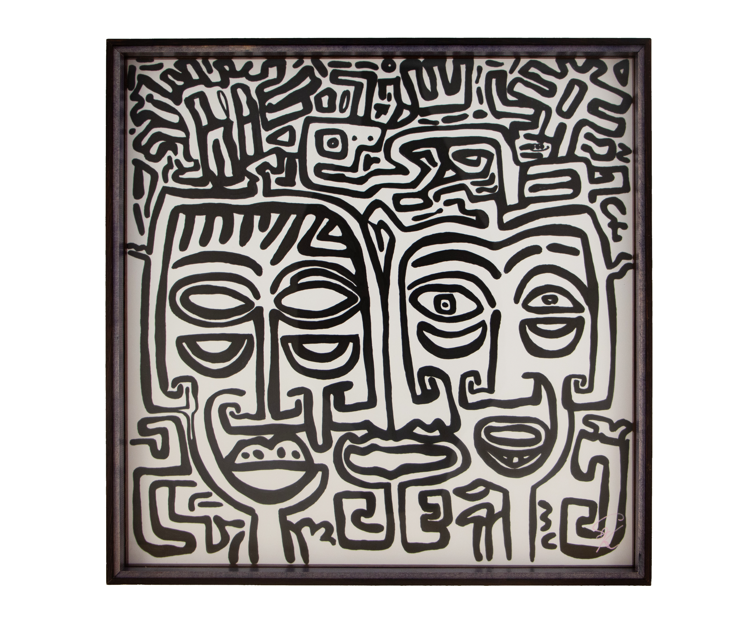 Every difficult feeling becomes a variable completing the whole. Formless Equation: 003; ink on paper; oak frame with a wengé edge; pink & granada.