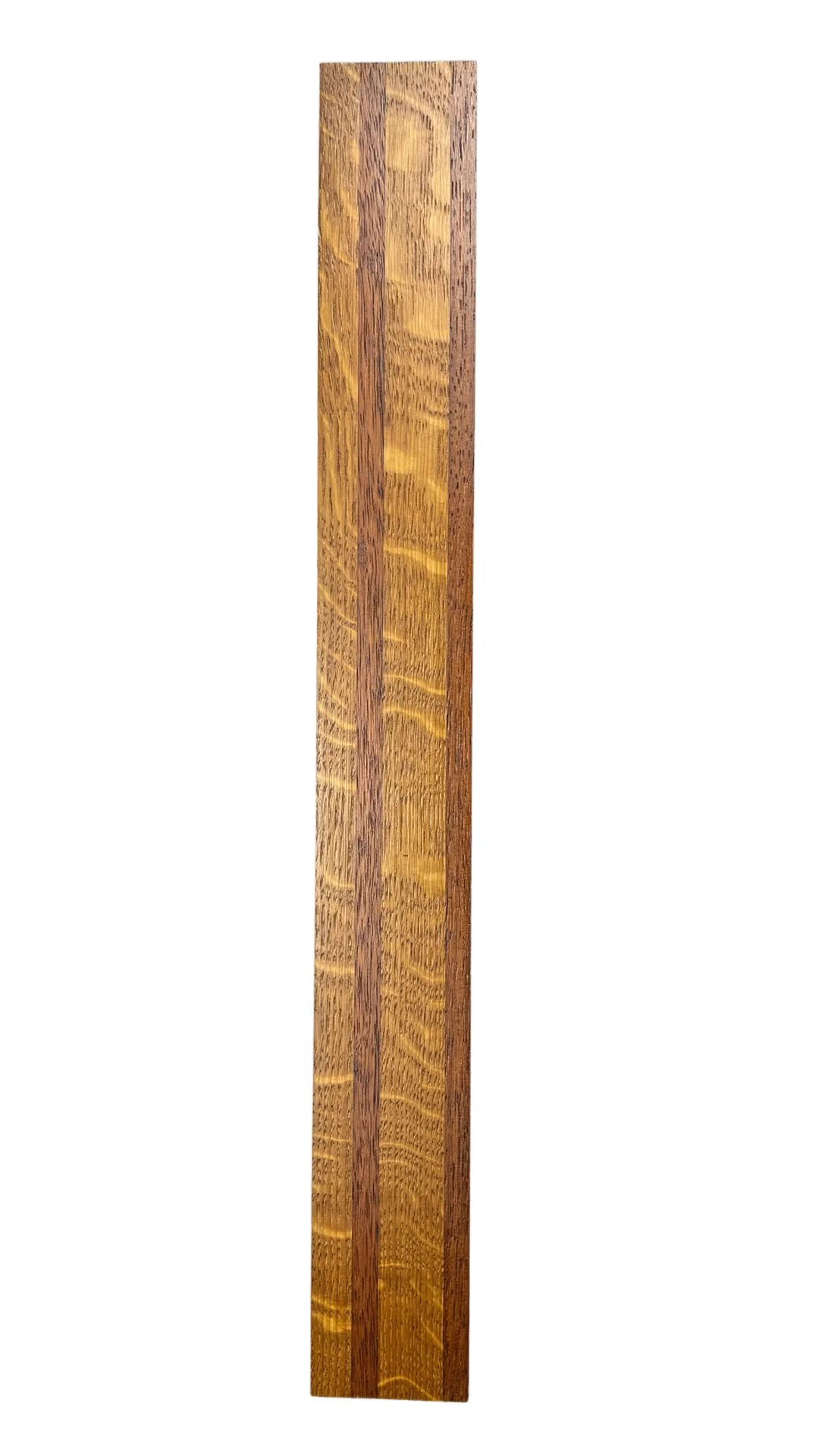 A long, rectangular piece of polished wood with natural grain patterns.