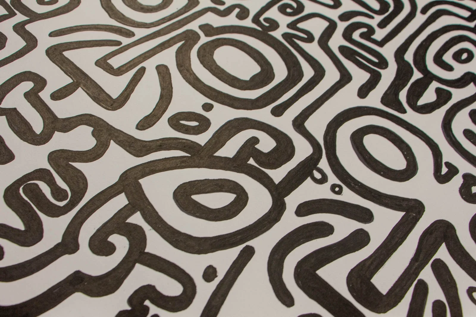 Formless Equation 002 detail: layered ovals and curved lines, dense maze-like rhythm, ink on paper close-up