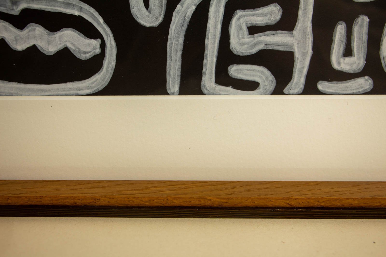 Metamorphic Entwining 004 frame: front elevation of the side rail; warm olive/amber oak tones; cap reads near-black