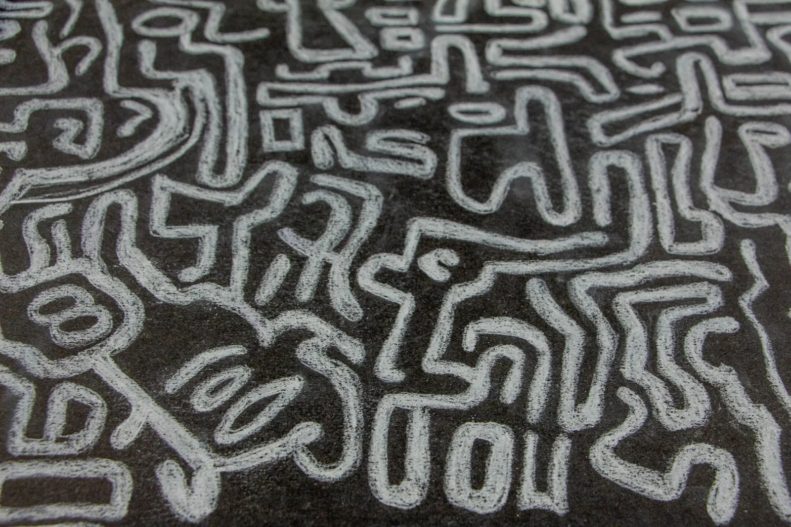 Synaptic Mythos 004 detail: knot of characters, faces and numerals surface in the maze; layered retouches visible