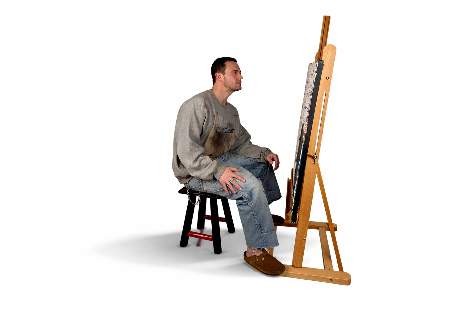 Stefan Knuist in front of easel