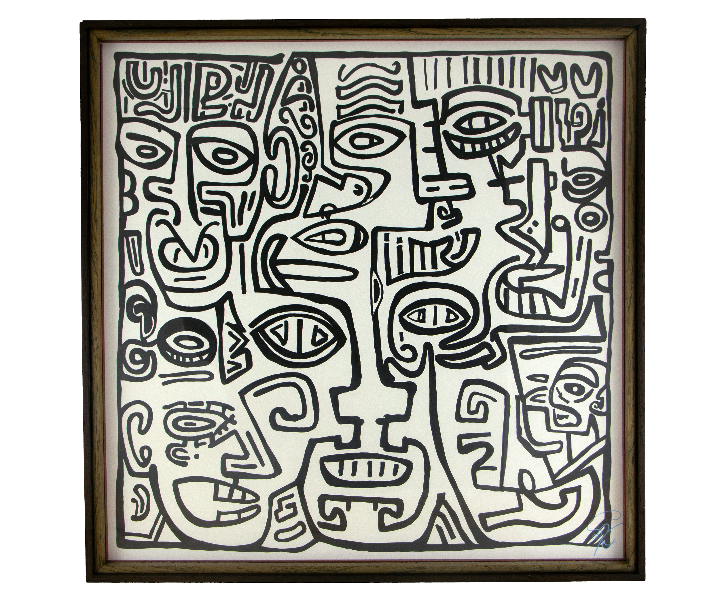 Protection starts to breathe again when fixation gives way to movement. Elusive Cocoon: 003; black ink on paper; layered wooden frame palette: violet, mint, and pink.
