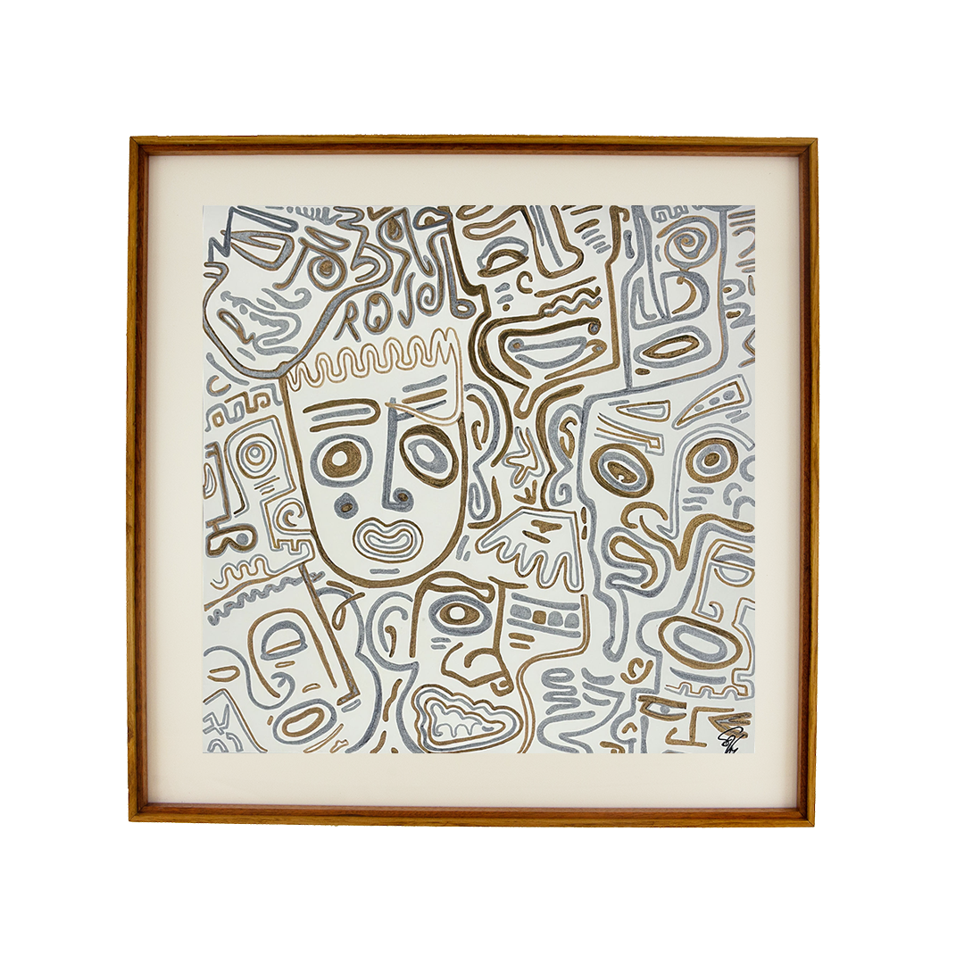 Recollection clarifies into detail. Golden Nostalgia: Artwork 002; ink on paper; stratified oak frame with a mahogany detail; gold & silver