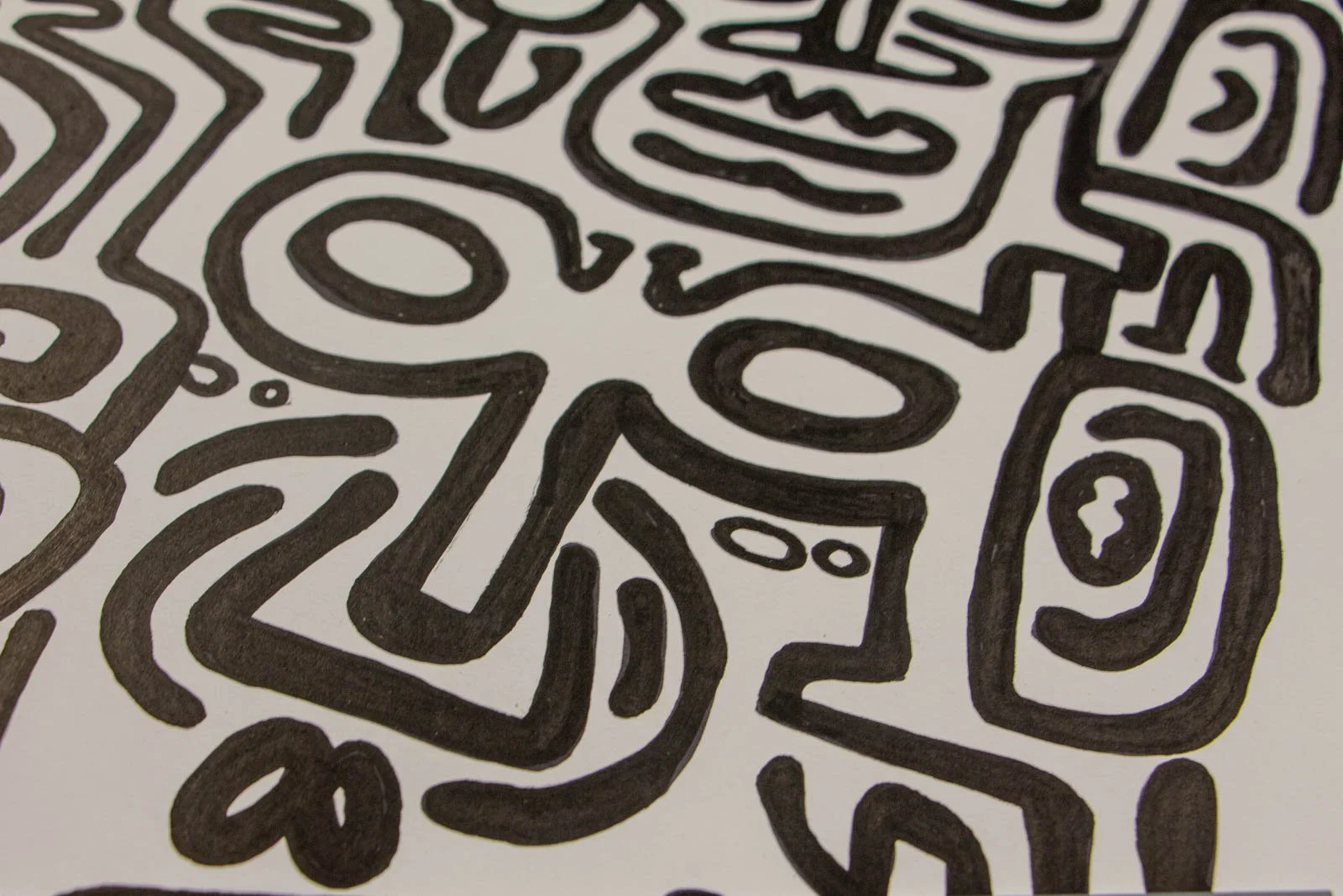 Formless Equation 002 detail: rounded U-shape and short bars, thick-to-thin transitions, ink on paper texture