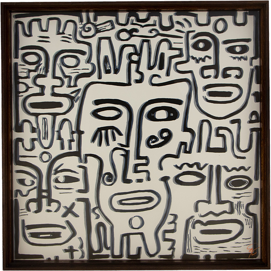 Several inner positions appear at once, as though the image is testing more than one point of focus. Luminous Parallax: Artwork 002; framed monochrome artwork on paper