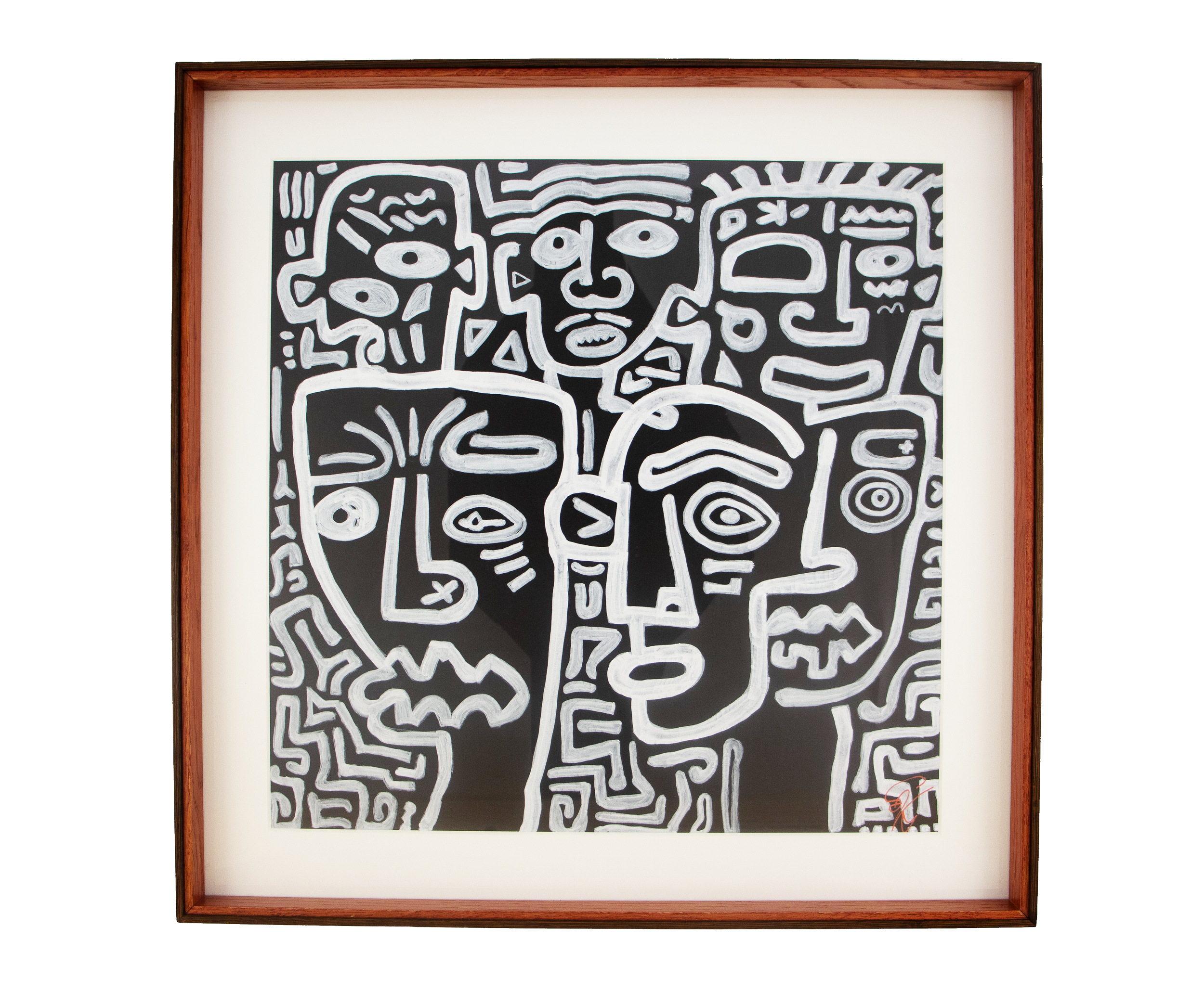 Fear contracts the space; susceptibility searches for footing, then awareness begins to open it. Metamorphic Entwining: 002; ink on paper; oak frame with a subtle wengé edge; frame accent: badi.